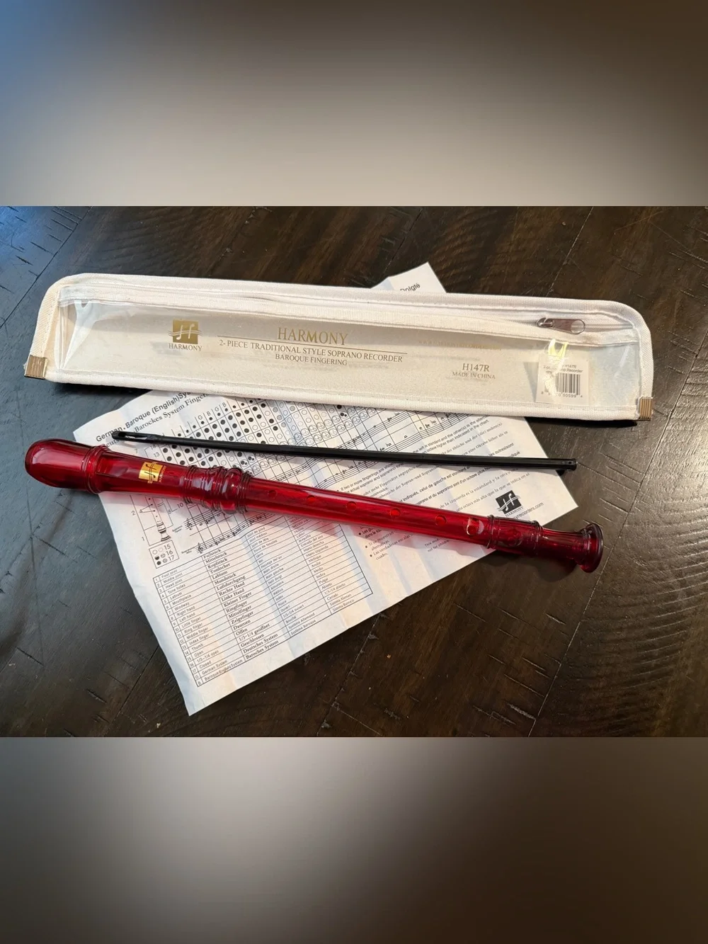 Harmony Two-Piece Soprano Recorder in Deep Red